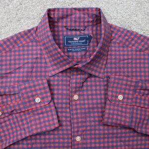 Vineyard Vines Performance Shirt Mens Large Red/Blue Slim Fit Cooper L/S Button